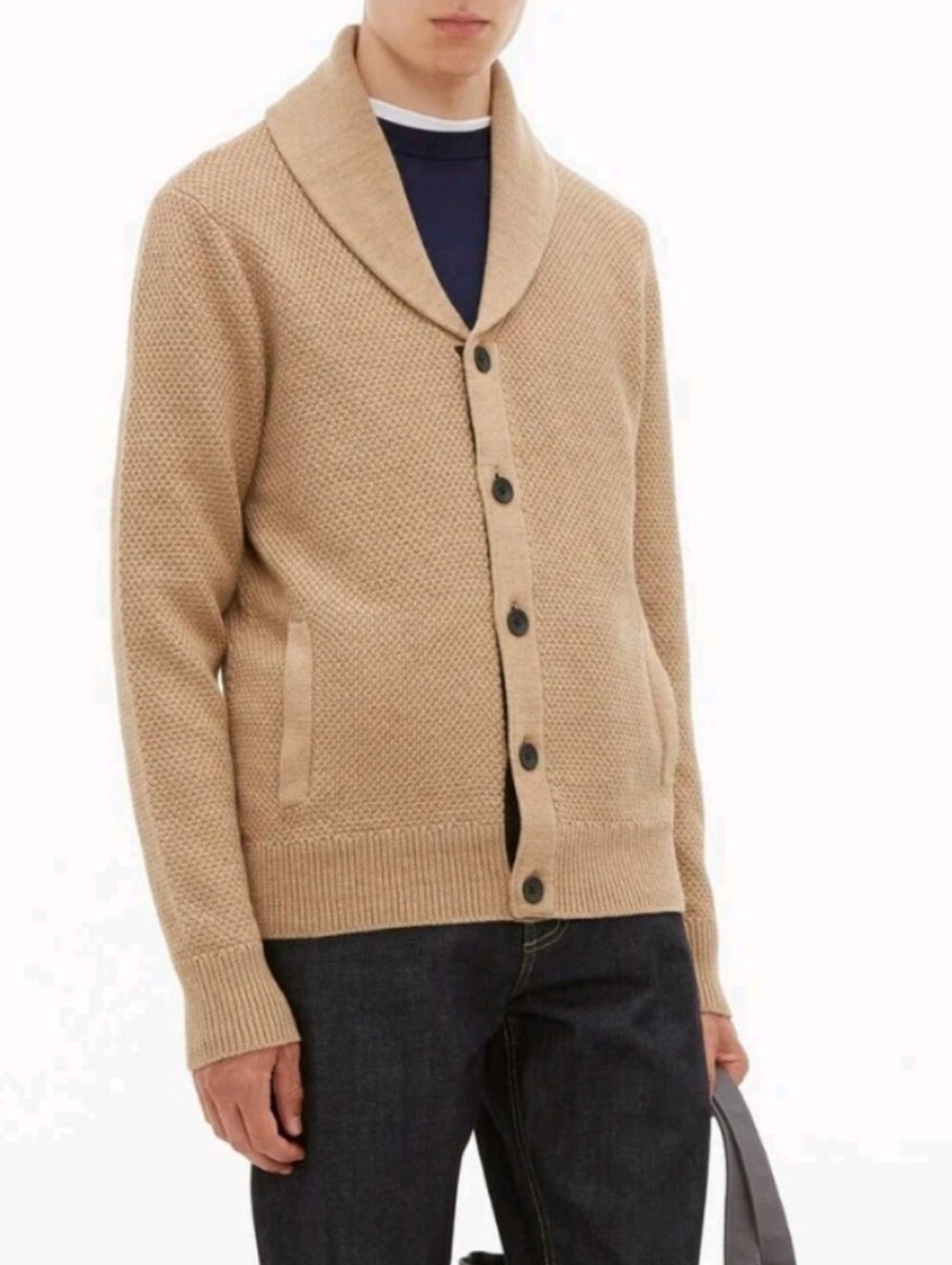 Rag & Bone Cardiff Shawl Neck Cardigan Camel Beige Sweater Merino Wool M Pockets